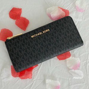 Michael Kors Black PVC 3/4 zip wallet